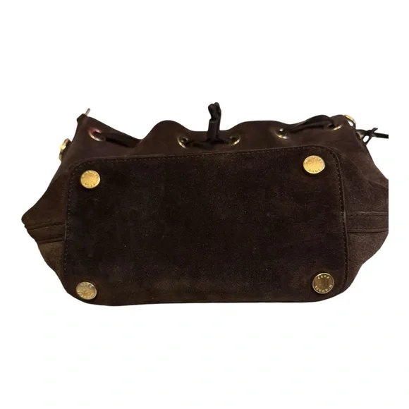 Michael Kors Brown Suede Leather Trim Bucket Shoulder Bag Drawstring Tote VTG